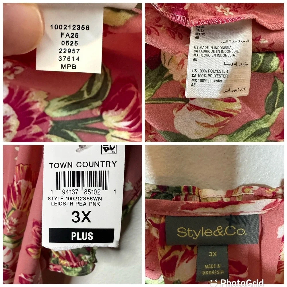New Style And‎ Co Pink Ruffle Puff Sleeve V-neck Spring Top Blouse Womens 3X